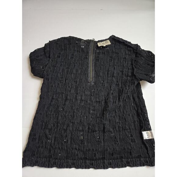 SEA New York Black Lace Shirt 1/2 Zip Breathable Mesh Size 2 Black EUC - Picture 2 of 11